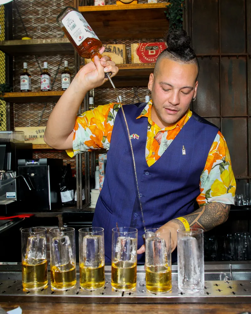 Building a row of highballs to spec at the Jim Beam Highballer national final